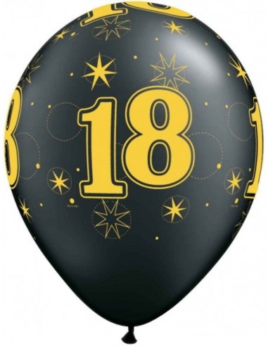 balloons 30cm all over print number 18 black sparkle